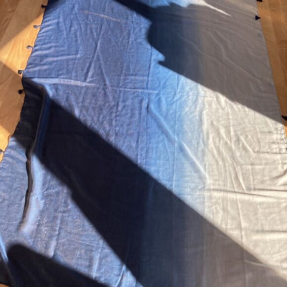 Land’s End bathing suit cover up Scarf Shawl blue Ombré cotton tassels 48 x72 - Picture 10 of 16